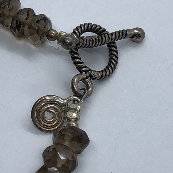 Unique Vintage Sterling Silver & Brown Smoky Quartz Gemstone Bead Bracelet - Picture 2 of 6